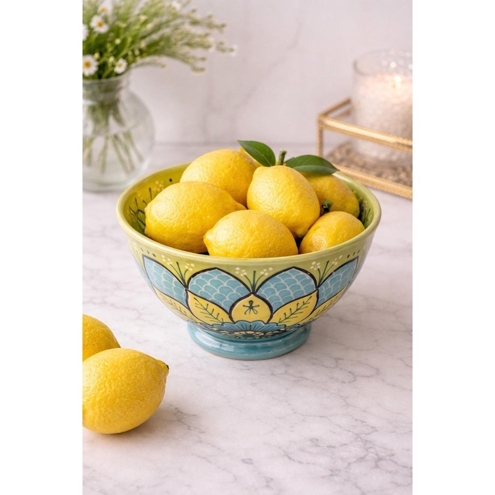 Yokohama Studio Hand‎ Painted Bowl Boho Floral Footed Anthropologie Style